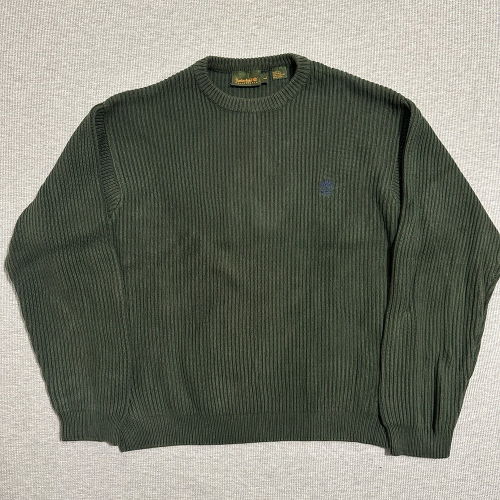 Timberland Weathergear Mens Large Green 100% Cotton Ribbed Crew Neck Sweater L